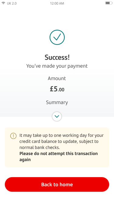 Pay Credit Card Screen 9 Payment successful screen