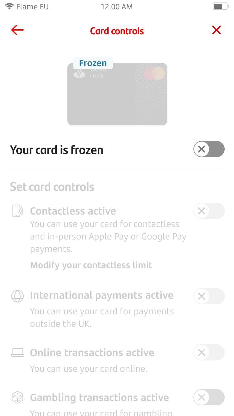 Freeze Card Screen 9.png Card controls screen when a card is frozen.