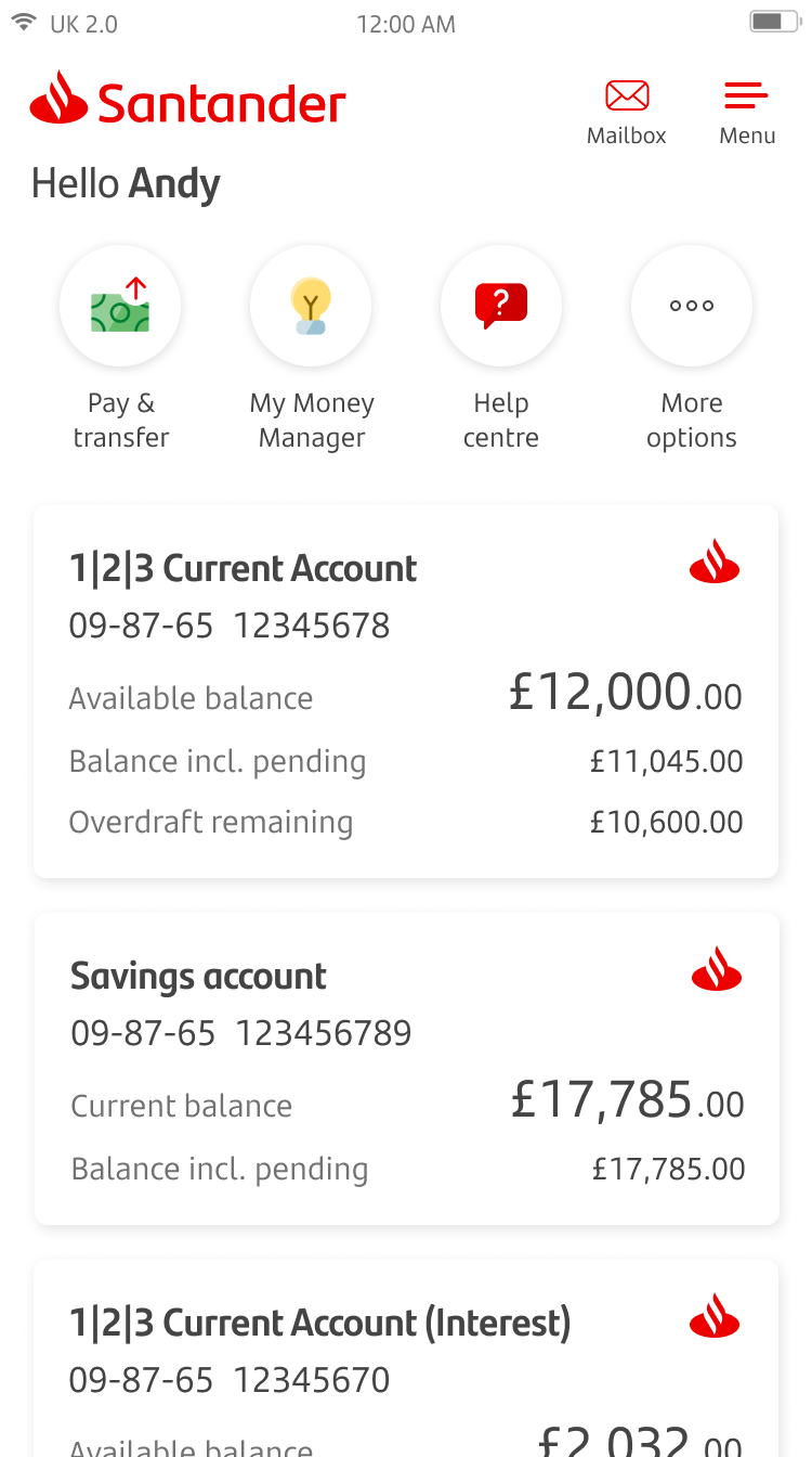 Making a Transfer screen 1.png Home page screen showing current and saving accounts.